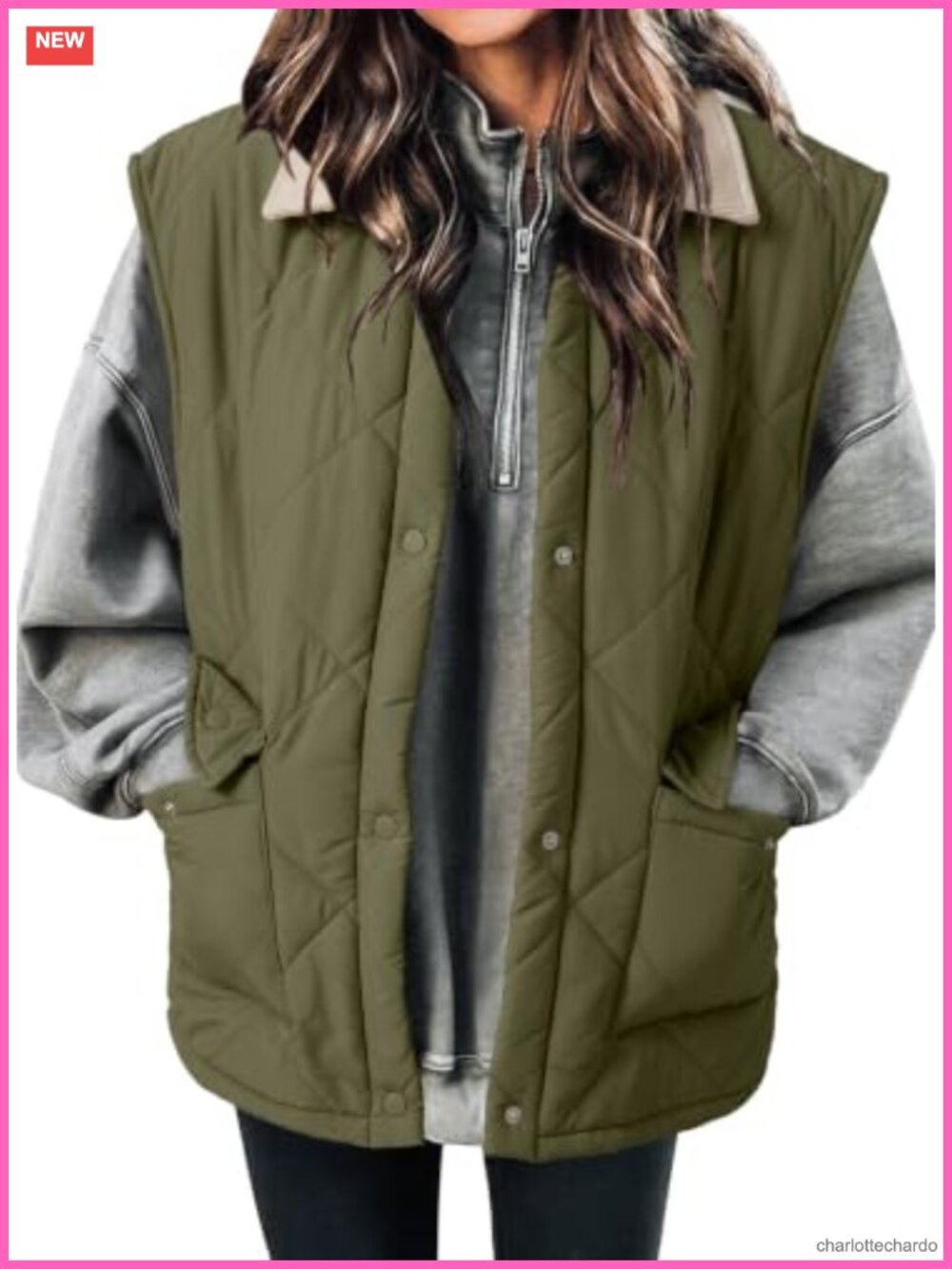 Women's Quilted Lapel Collar Button Down Puffer Vest with Pockets